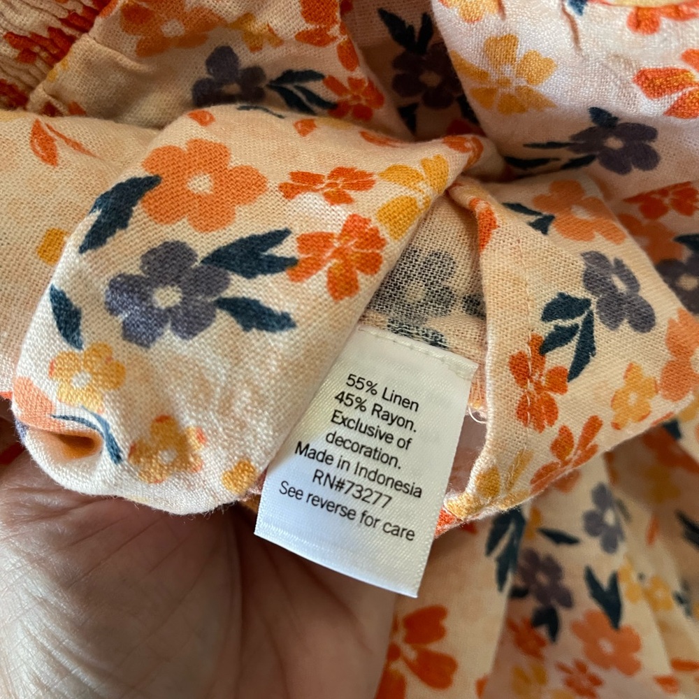 Sonoma  Orange Floral‎ Linen Blend Tie Strap Tank Top Size X Large Square Neck - Picture 5 of 6